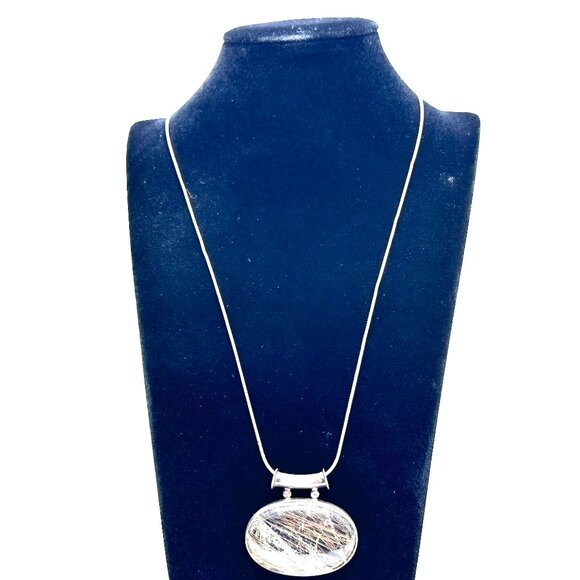 Golden Rutilated Quartz Artisan-Made Pendant on 30" Italian Sterling Snake Chain - Picture 2 of 13